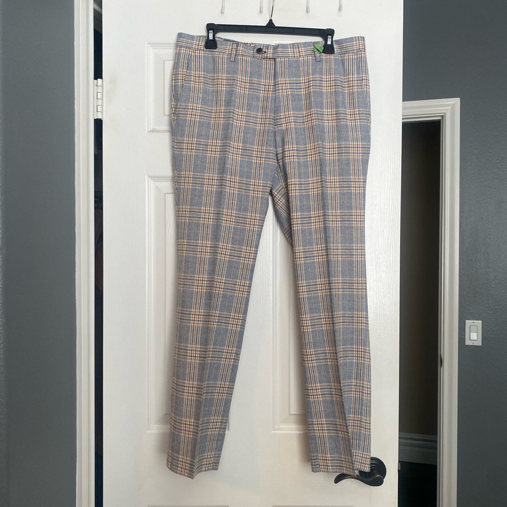 Paisley And Gray Plaid Slim Fit Dress Pants